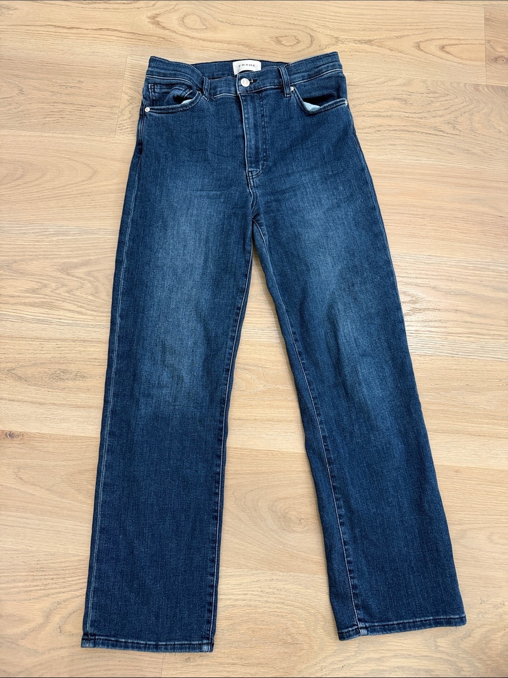 FRAME Le Sleek Straight Jeans in Thunderstorm Medium Dark Wash - Size 28